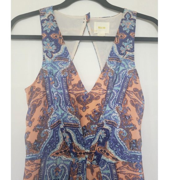 Anthropologie Maeve Medallion Maxi Dress Sz 4 Damask Silk Sleeveless Multi Blue - Picture 5 of 16